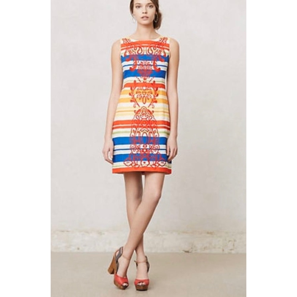 Anthro Tabitha colorful stripe embroidered dress